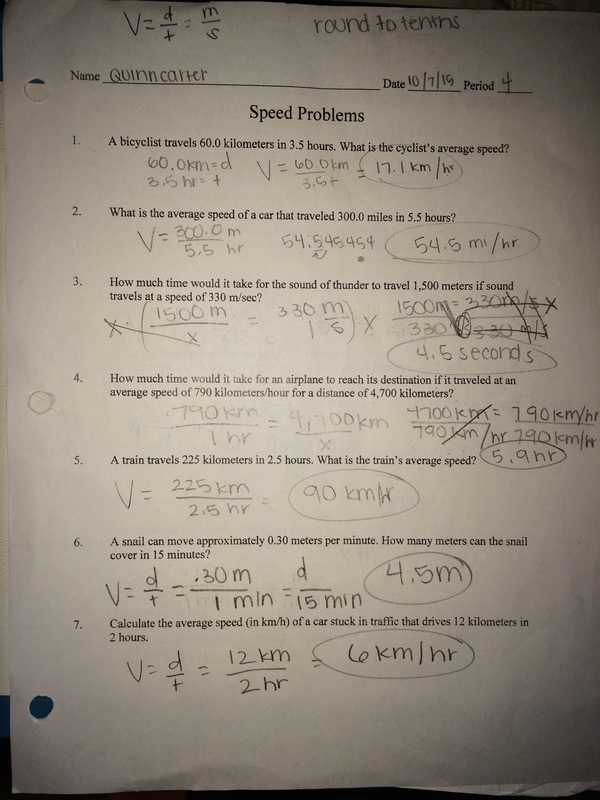 Determining Speed and Velocity Problems with Answer Key